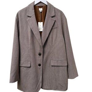 A New Day Womens Blazer Size XXL Boyfriend Jacket Brown Black Check Career NWT